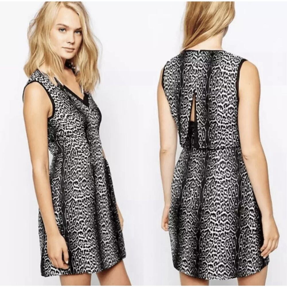 REISS Stella Silk Black Leopard Animal Print Open Back Sleeveless Dress Size 6